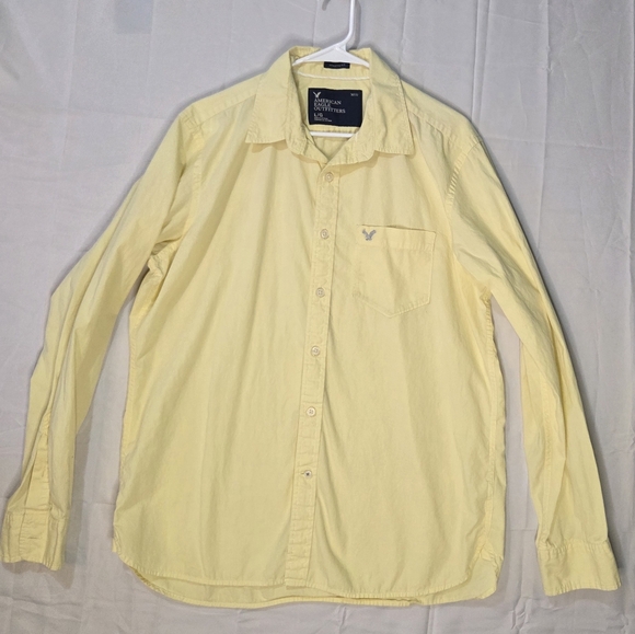 American Eagle Yellow Button Down Shirt Men L Athletic Fit Casual - Picture 3 of 6